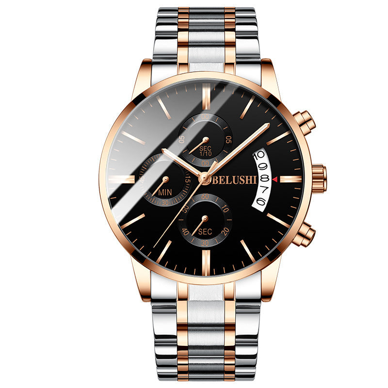 Reloj de alta gama con calendario y temporizador de seis manecillas y tres esferas