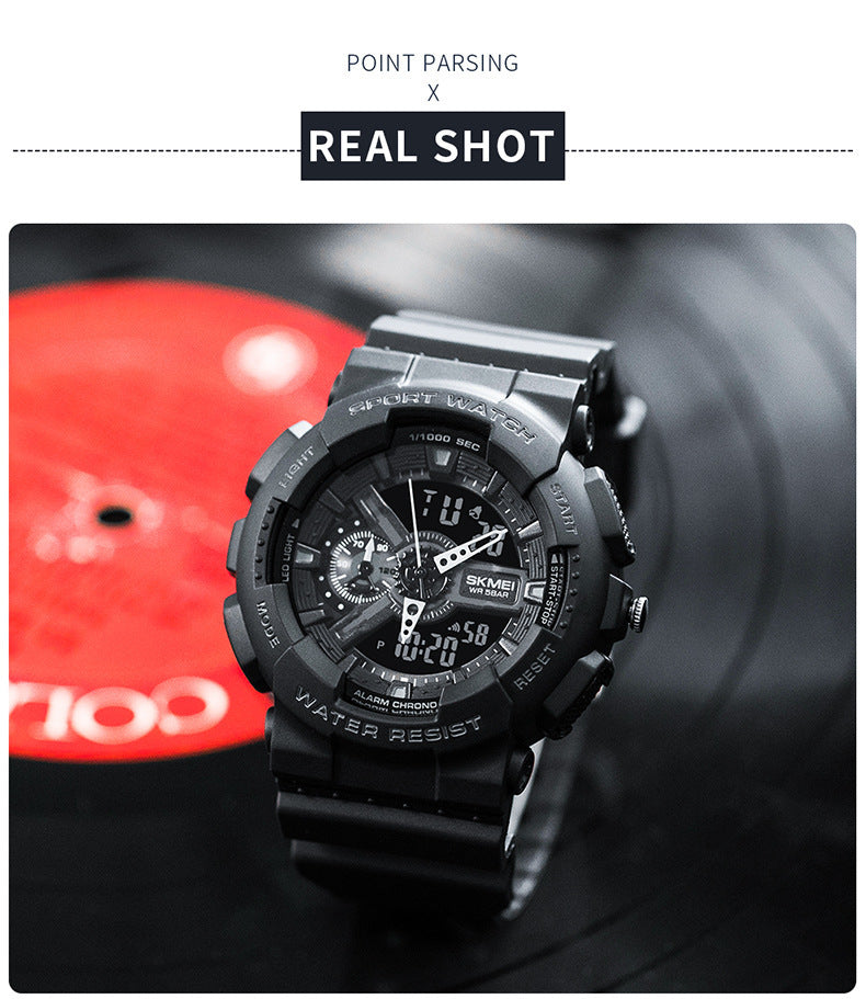 Reloj electrónico clásico deportivo de moda en oro negro con doble pantalla para estudiantes, reloj para adolescentes, niños y niñas