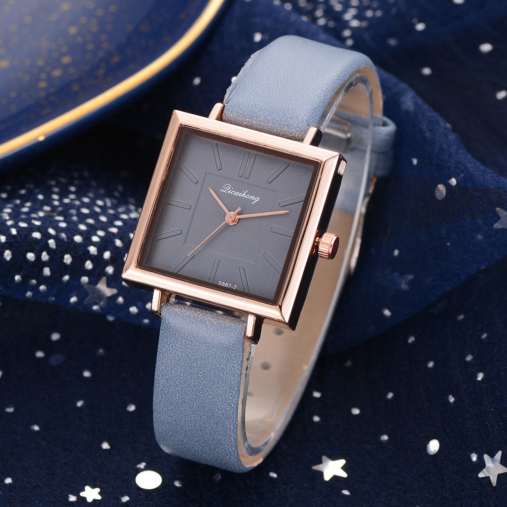 Reloj de pulsera cuadrado para mujer, reloj de pulsera de cuero con cristales, reloj de cuarzo para mujer