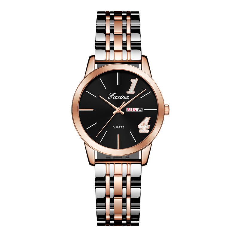 Steel band waterproof couple quartz watch