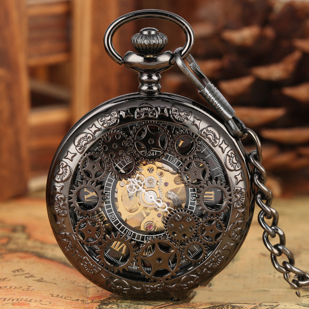 Nuevo reloj de bolsillo retro con forma de mariposa y collar hueco de cobre rojo con engranajes huecos y esfera romana