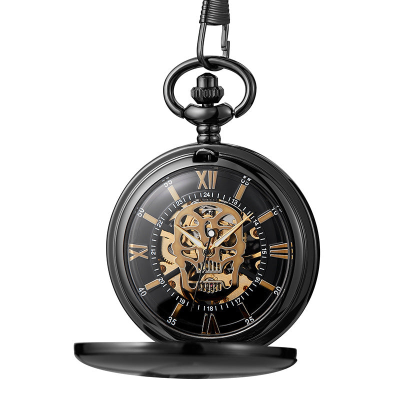 Reloj de bolsillo con calavera hueca y tapa retro mecánica