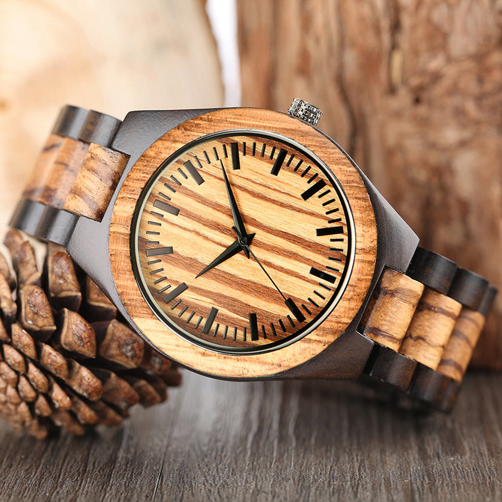 Reloj de cuarzo de madera con esfera grande para hombres y mujeres
