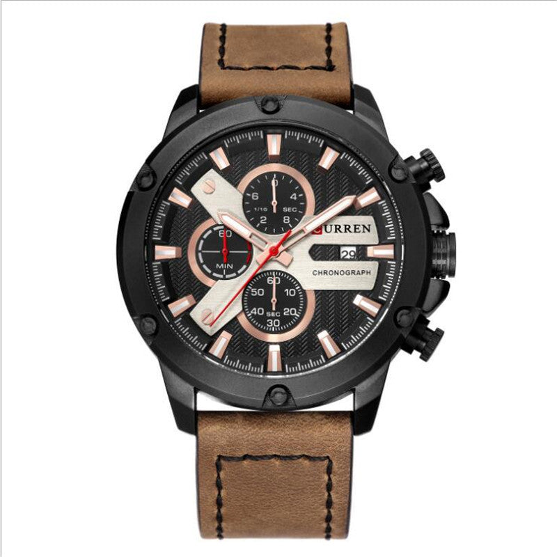 Men's Six-Hands Calendar Waterproof Belt Quartz Watch