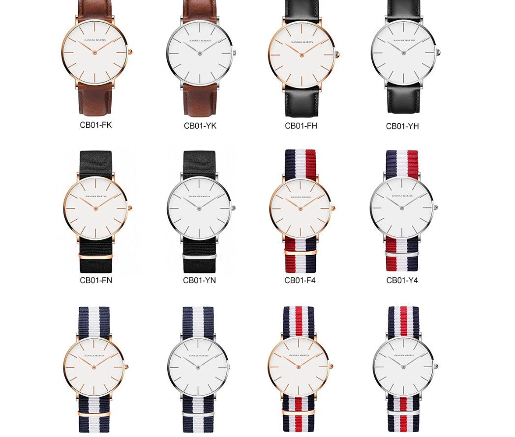 Reloj de cuarzo ultrafino con correa negra, informal, resistente al agua, para hombre y mujer