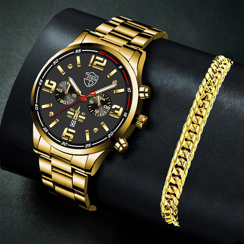 Reloj de cuarzo luminoso con calendario y correa de acero para hombre