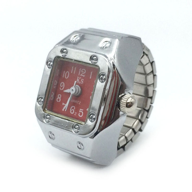 Mini reloj de dedo de aleación de plata de moda con forma de concha, tamaño número, reloj de anillo para pareja para hombres y mujeres
