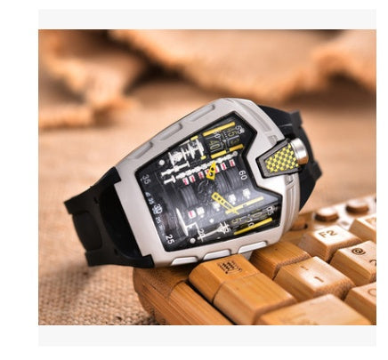 Fashion hollow ghost head silicone belt quartz men's watch imitation mechanical watch