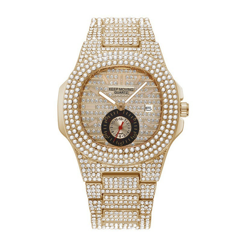 Couple Watch Fashion And Fully-jewelled Calendar Quartz