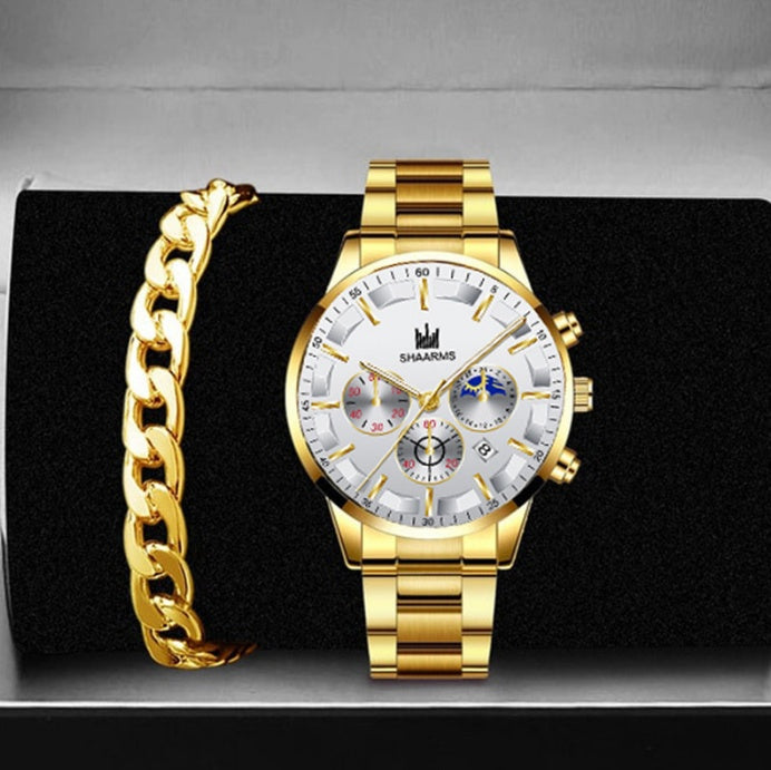 Reloj de cuarzo elegante con calendario de tres ojos y esfera grande y redonda