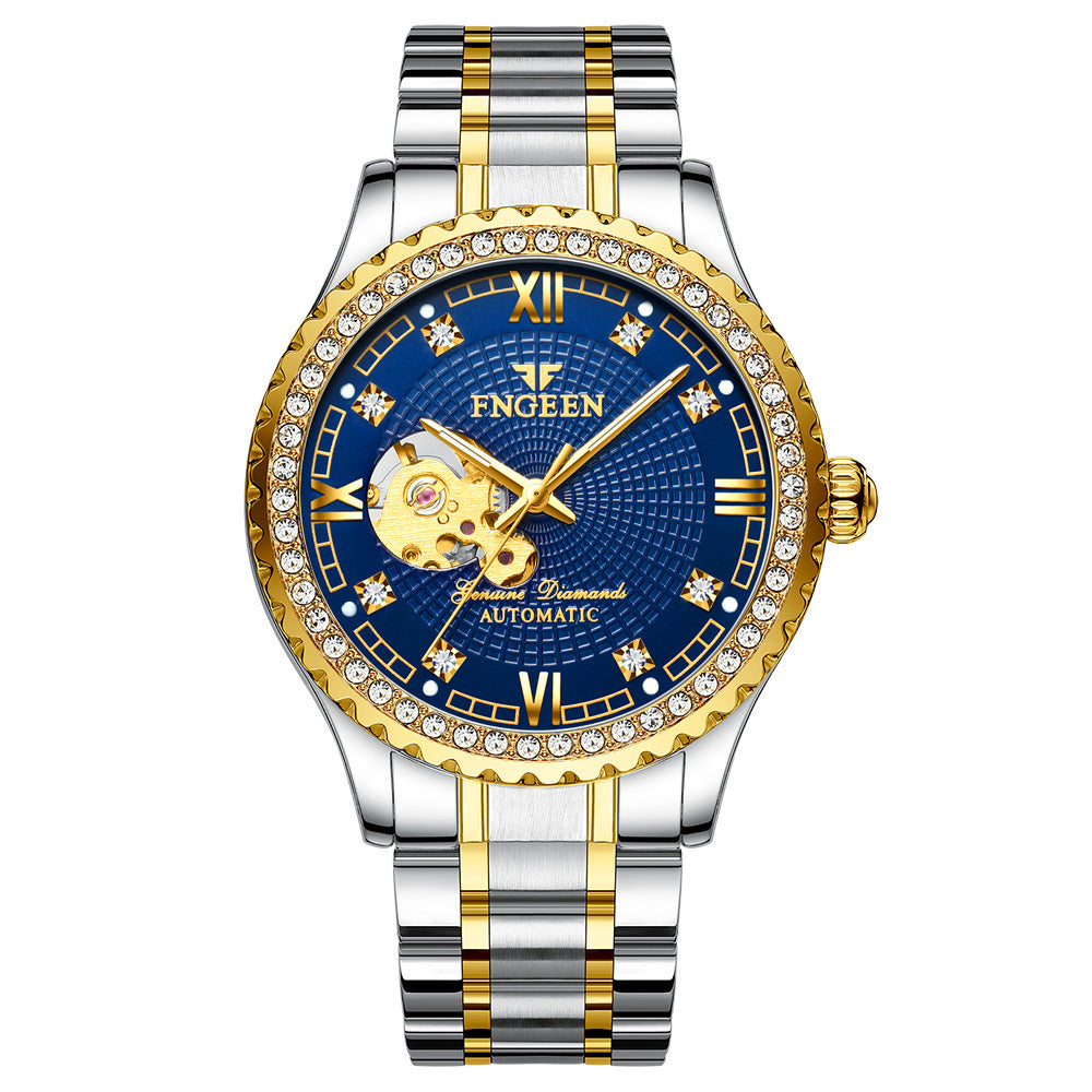 Reloj mecánico automático impermeable con diamantes para hombre, reloj de moda, reloj dorado, reloj hueco para hombre