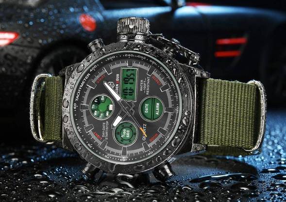 Men's watch fashion outdoor multi-function electronic watch fashion hipster canvas watch