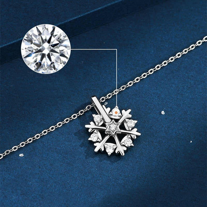 Collar de copo de nieve giratorio de plata 925 para mujer, diseño de nicho de lujo, joyería de diamantes de imitación brillantes, regalo de cumpleaños de otoño e invierno para amigos