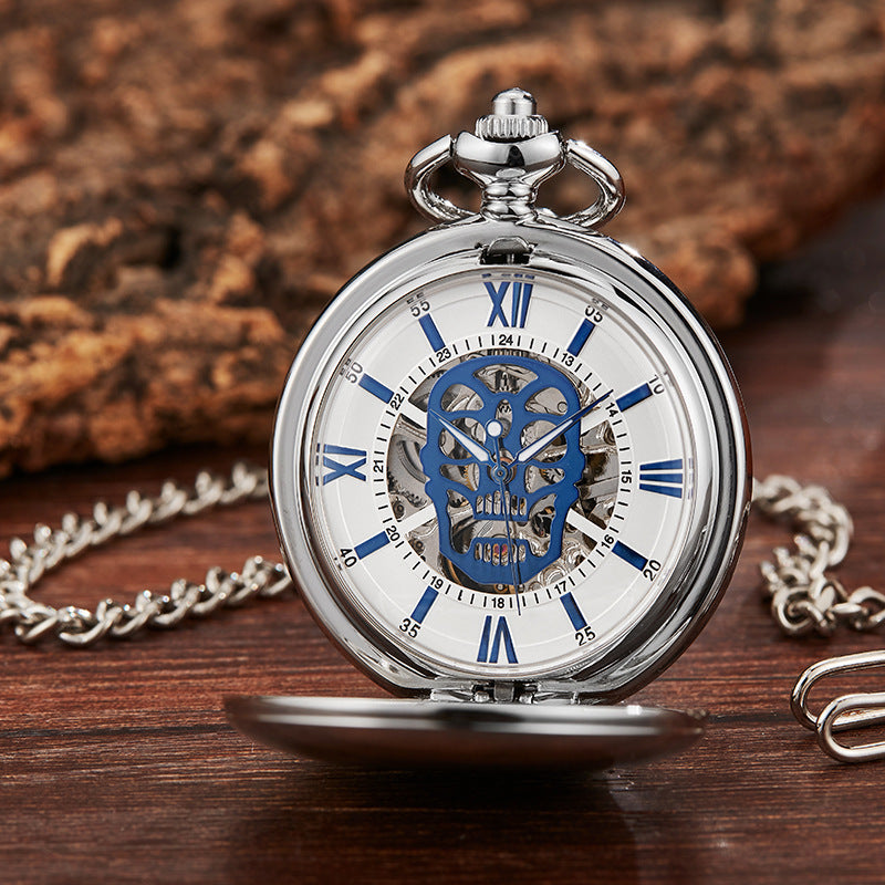 Reloj de bolsillo con calavera hueca y tapa retro mecánica