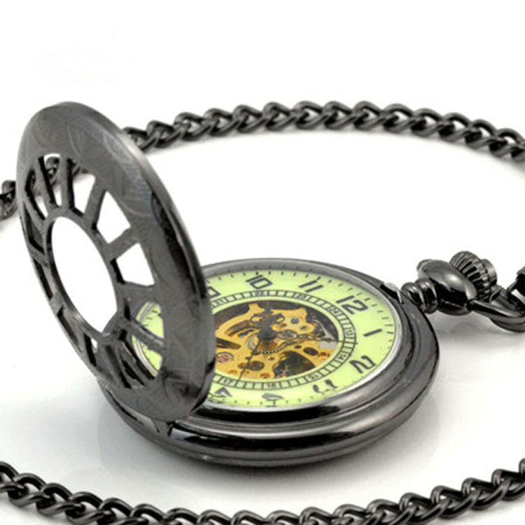 Reloj de bolsillo mecánico retro con doce agujeros y diseño de molino de viento
