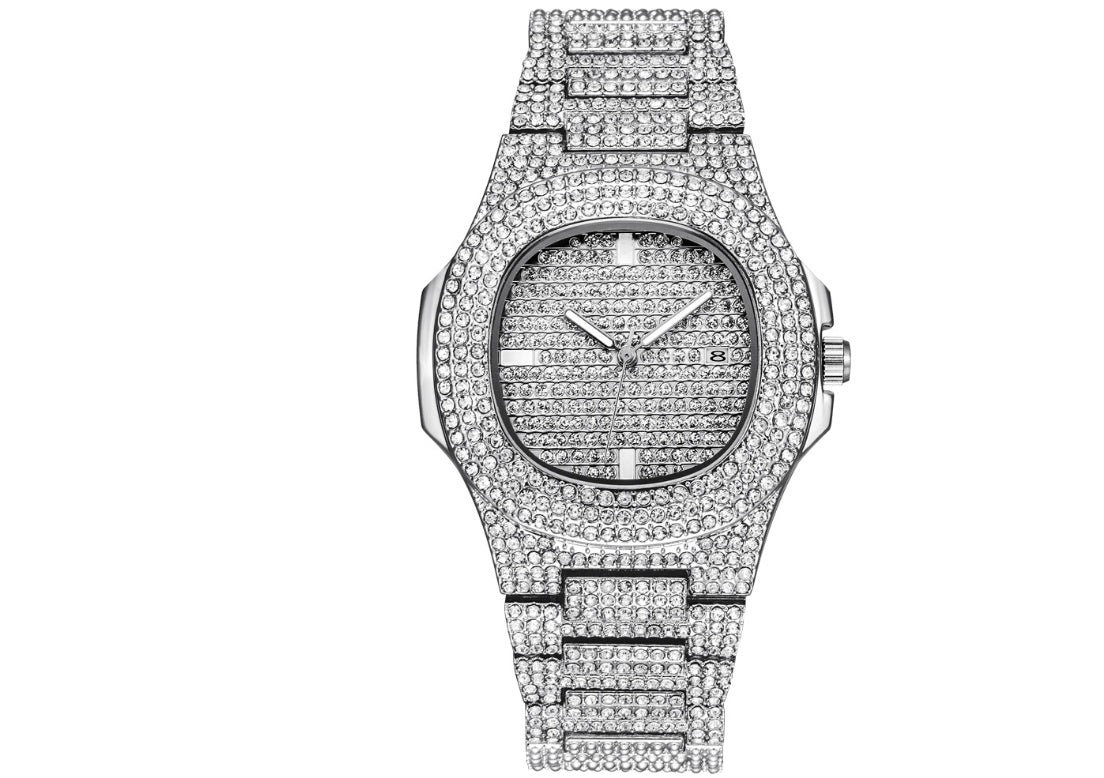 Relojes para hombre, marca de lujo, moda, reloj de cuarzo con fecha y diamantes