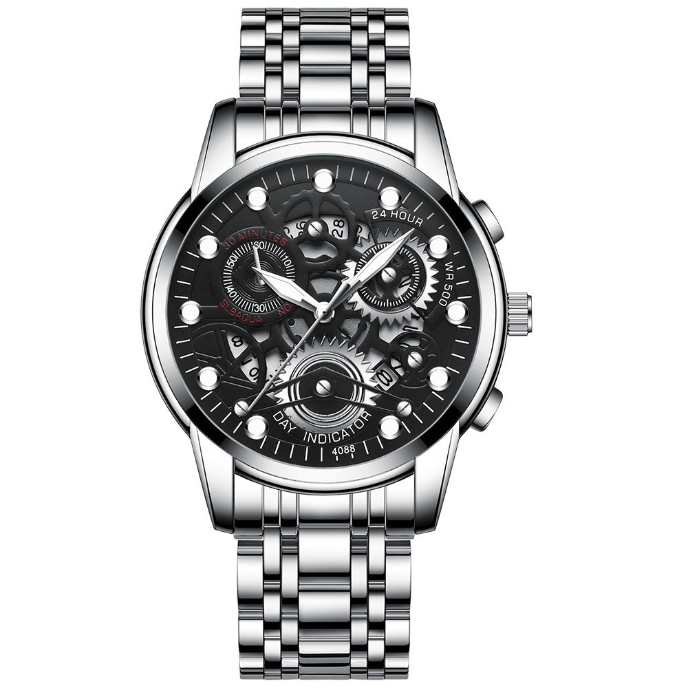Reloj negro para hombre, reloj de cuarzo de moda hueco