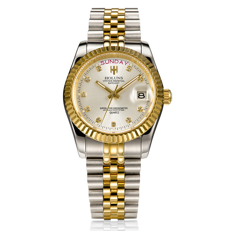 Multi-function calendar watch with diamond scale