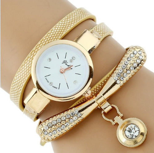 Reloj de pulsera de cuarzo informal de cuero sintético para mujer, nuevo, de lujo, con diamantes de imitación y pulsera de oro, Gnova Platinum Fashion