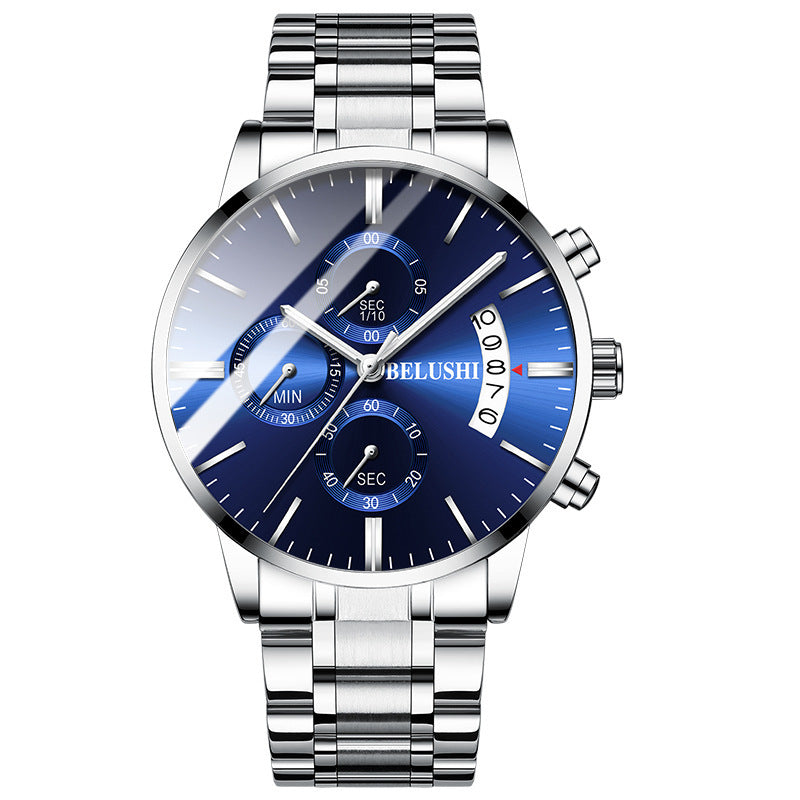 Reloj de alta gama con calendario y temporizador de seis manecillas y tres esferas