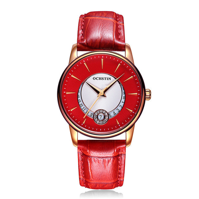 Leather waterproof quartz calendar ladies watch