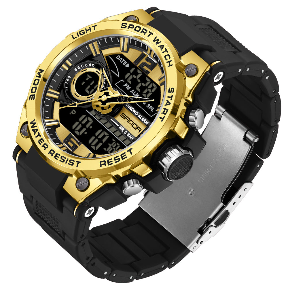 SANDA 9010 Casual Luminous Wrist Watch Analog Digital Sports Electronic Watch - Black+Blue