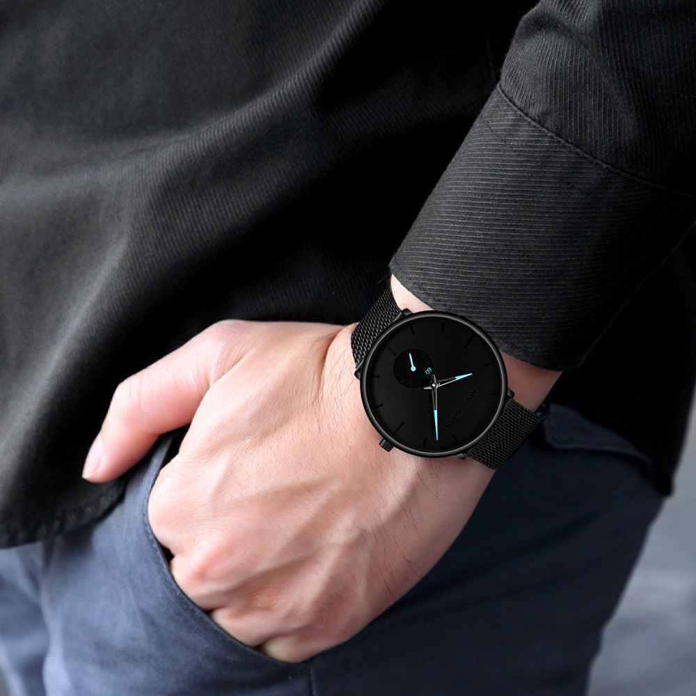 Reloj de cuarzo de acero inoxidable con esfera pequeña y malla de acero inoxidable para hombre, resistente al agua, autorizado por Amazon, oferta especial