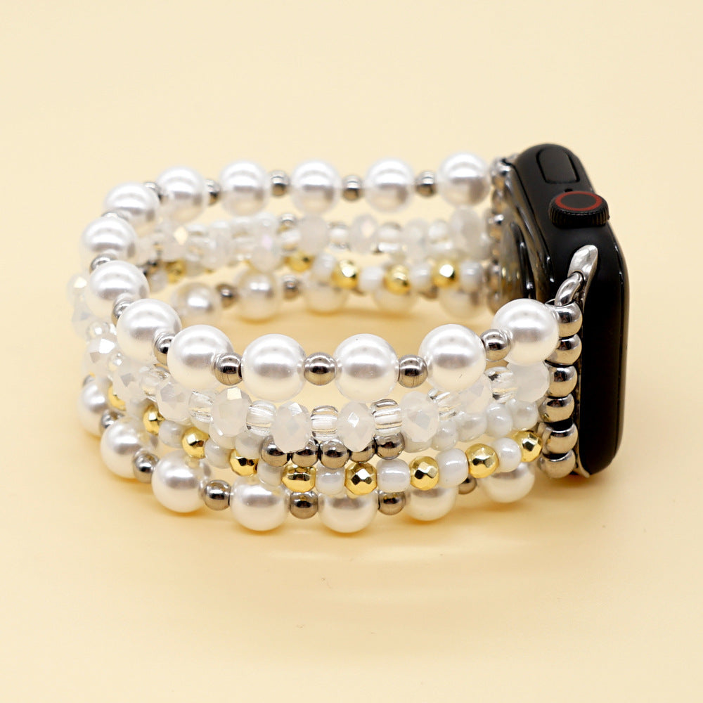 Pearl Rice Beads Hand Beaded White Watch Strap