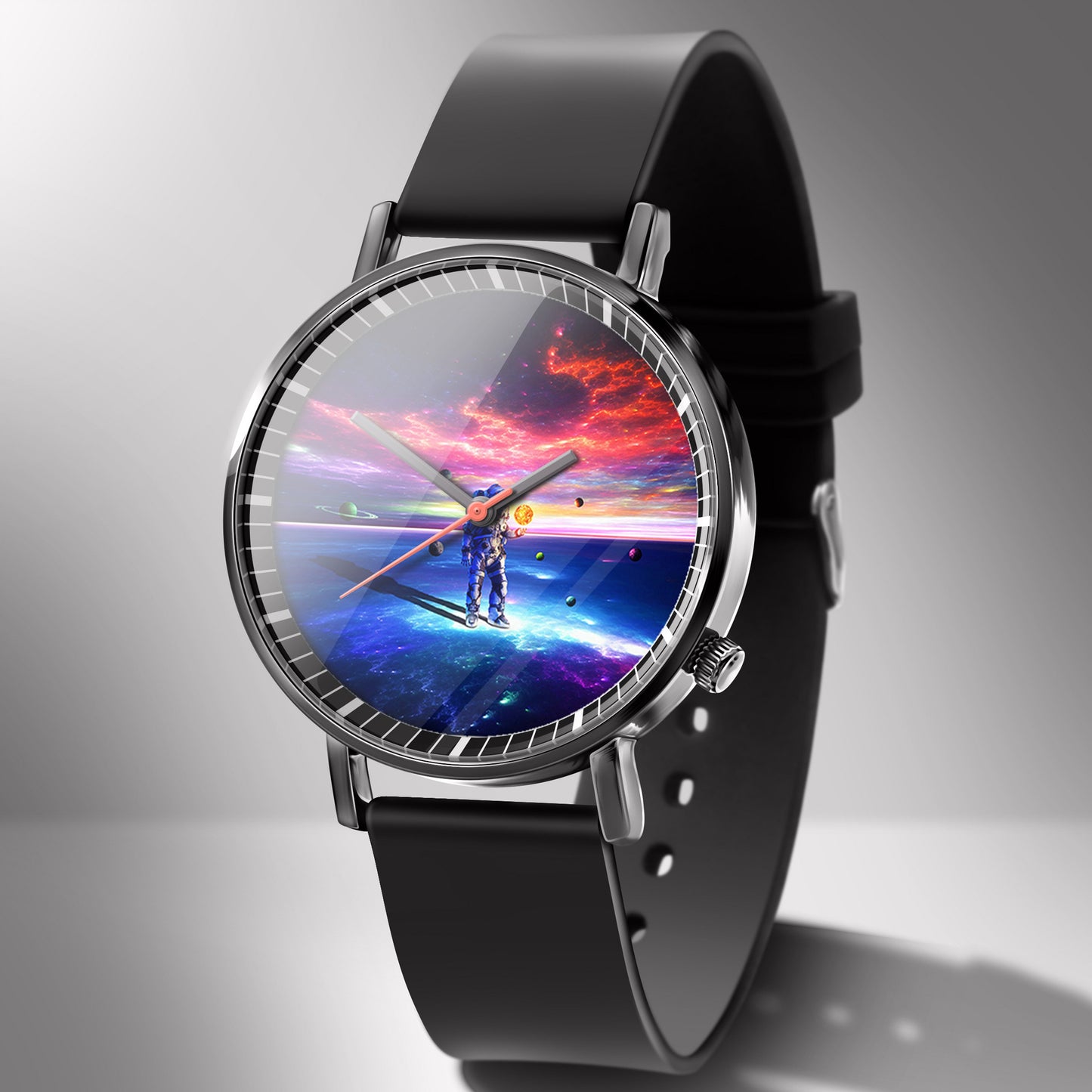 Reloj de negocios de cuarzo blanco con diseño de calavera y cielo estrellado en color