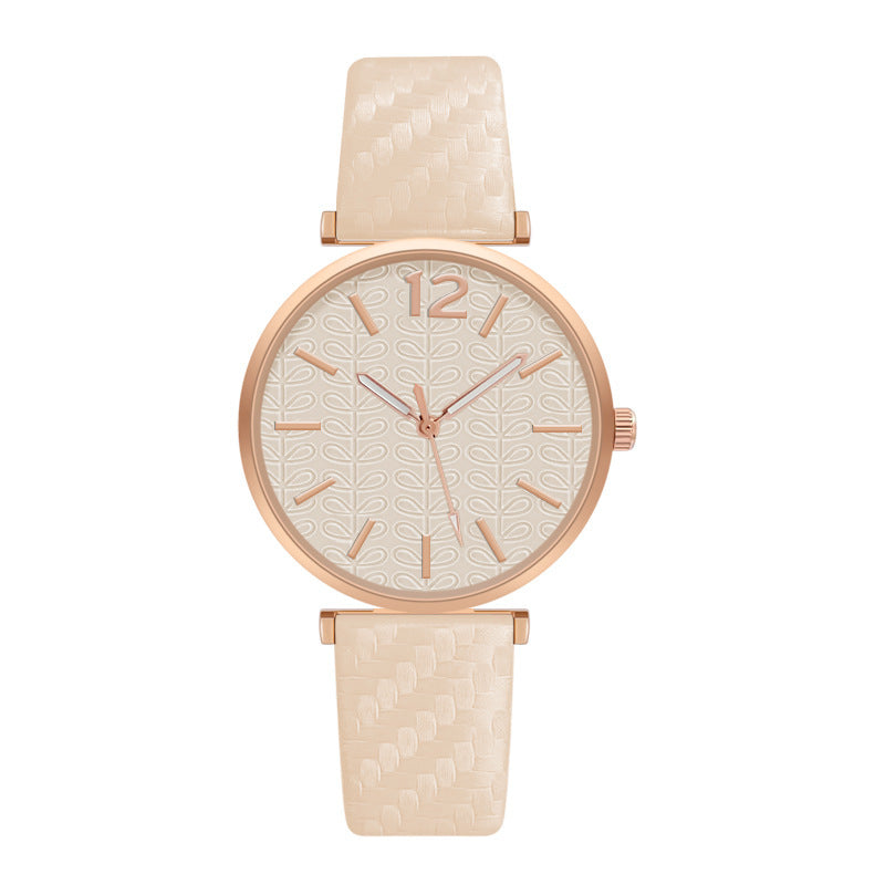 Ladies New Belt Watch Gold Shell Acupuncture Needle Casual Fashion Quartz Watch