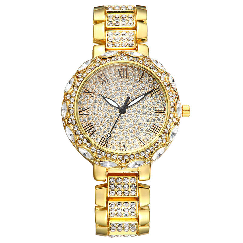 Nuevo reloj dorado Sky Star con correa de acero y diamantes para niña