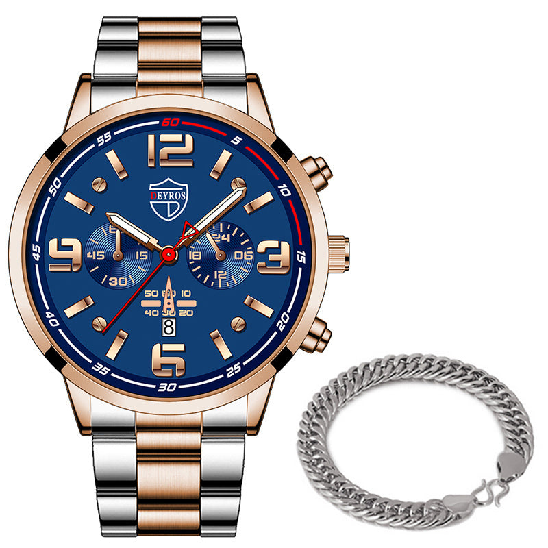 Reloj de cuarzo luminoso con calendario y correa de acero para hombre