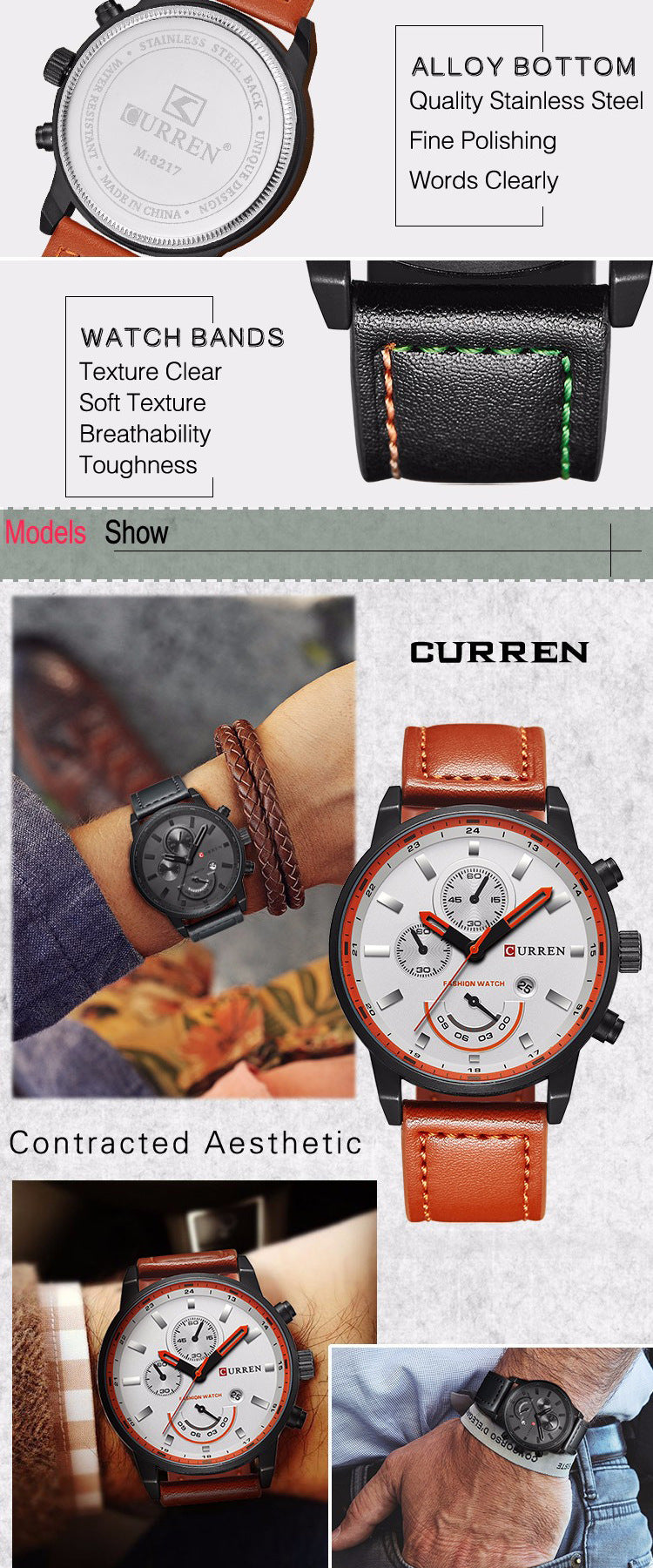 Reloj de cuarzo con calendario y correa para hombre informal