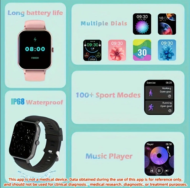 Reloj inteligente cuadrado ZL54CJ para mujer, con Bluetooth, llamadas, control del ritmo cardíaco, modo deportivo, rastreador de actividad física, reloj inteligente resistente al agua para hombres y mujeres, para iOS y Android