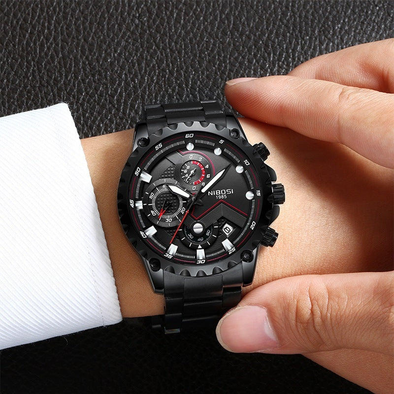 NIBOSI Three Eyes Six Hands Quartz Watch