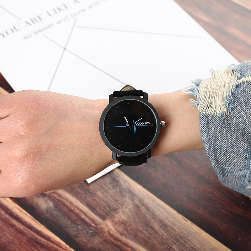 Reloj de cuarzo informal de moda para amantes de los cinturones con patrón de ECG simple y creativo para hombres y mujeres estudiantes