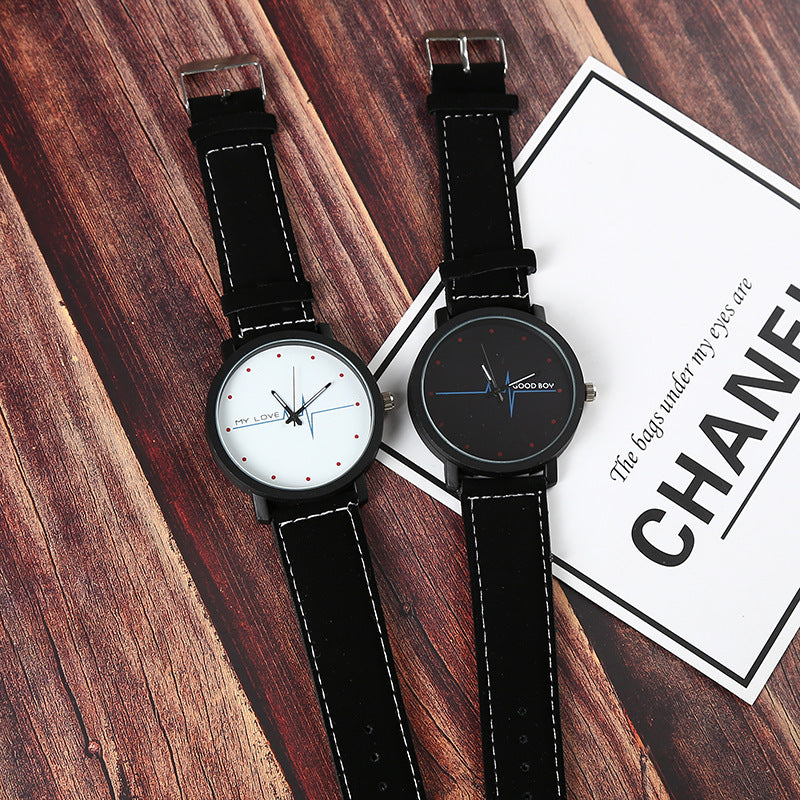 Reloj de cuarzo informal de moda para amantes de los cinturones con patrón de ECG simple y creativo para hombres y mujeres estudiantes