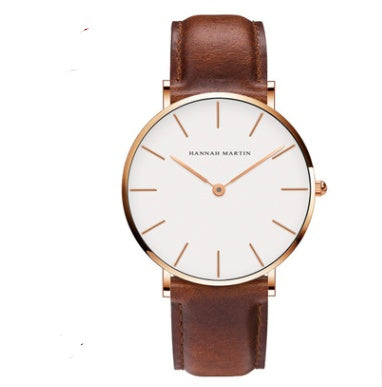 Reloj de cuarzo ultrafino con correa negra, informal, resistente al agua, para hombre y mujer