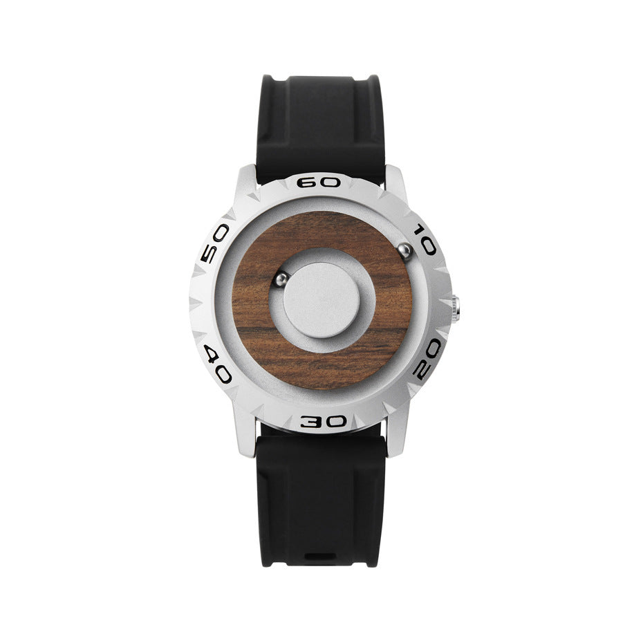 Men's wooden watch with magnetic ball
