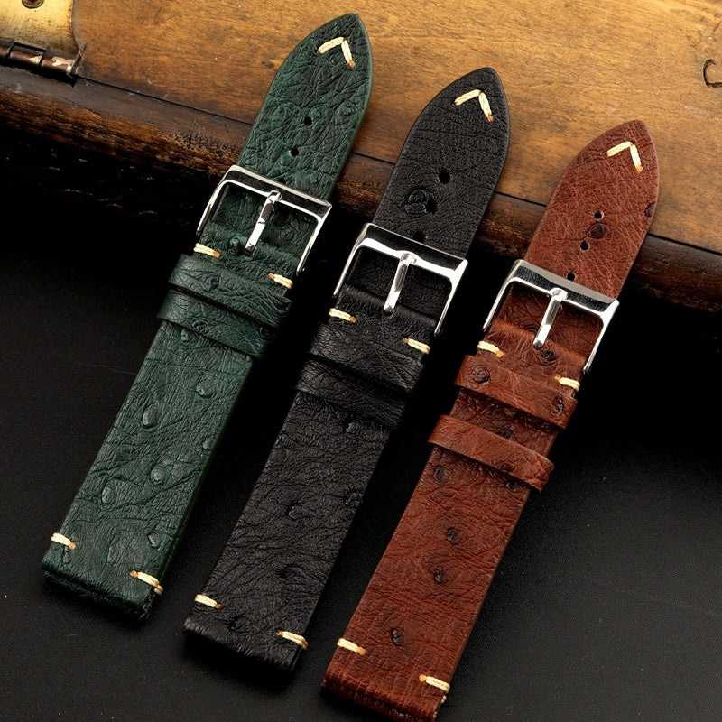 Handmade Soft Vintage Thin Ostrich Leather Strap 18 20 22MM
