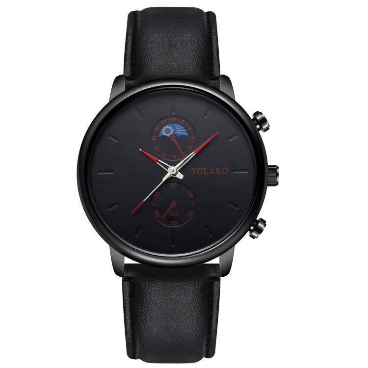 Reloj de cuarzo ultrafino con correa de cuero y dos ojos para hombre