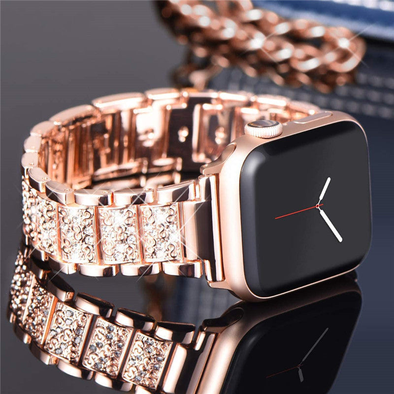 Correa de cadena de joyería para reloj Apple, pulsera Ultra de 49 mm, 40 mm, 44 mm, 42 mm y 38 mm, con diamantes, para iWatch SE 6, 7, 8, 9, 45 mm y 41 mm