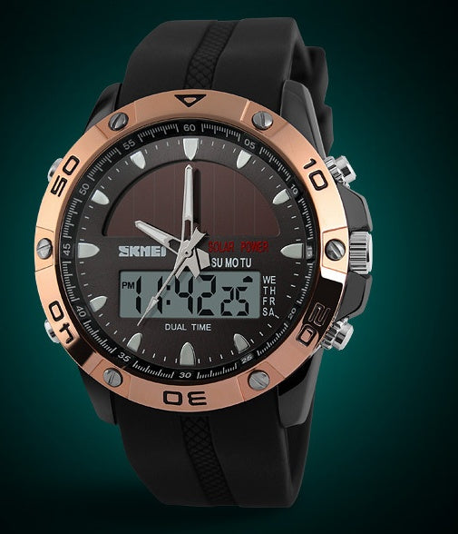 New solar watch men's trend dual display electronic watch student outdoor sports waterproof personality watch