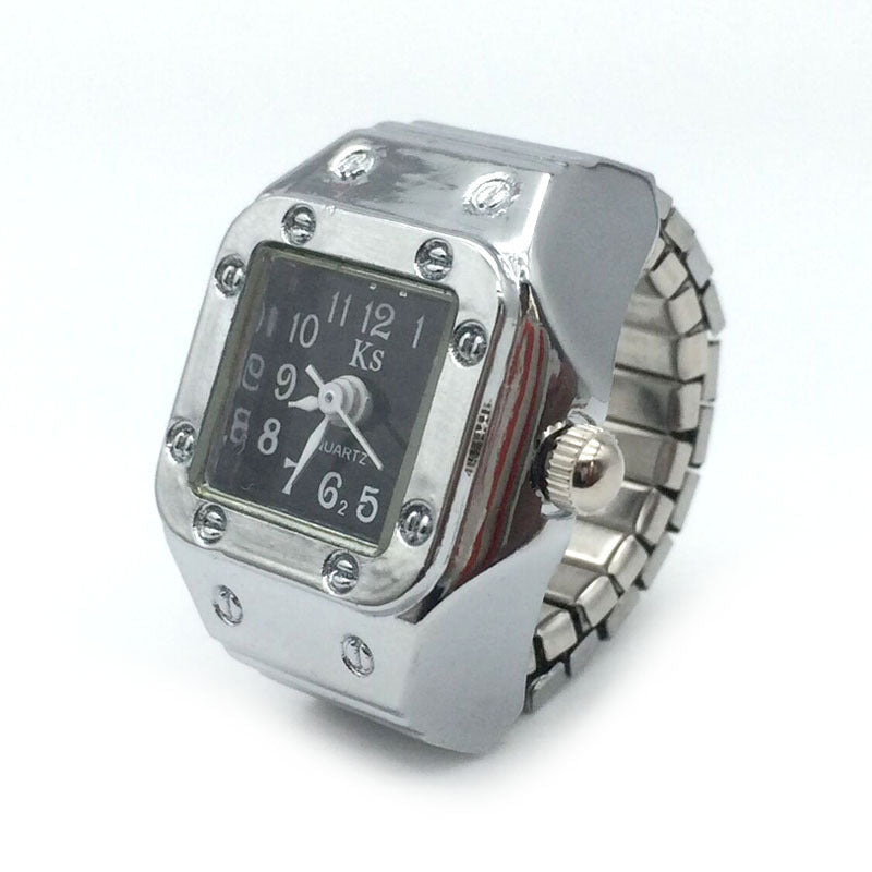 Mini reloj de dedo de aleación de plata de moda con forma de concha, tamaño número, reloj de anillo para pareja para hombres y mujeres