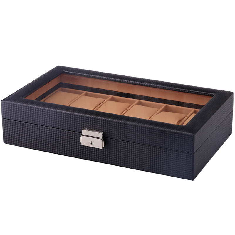 Caja de almacenamiento de caja de reloj de cuero PU de fibra de carbono de 12 bits