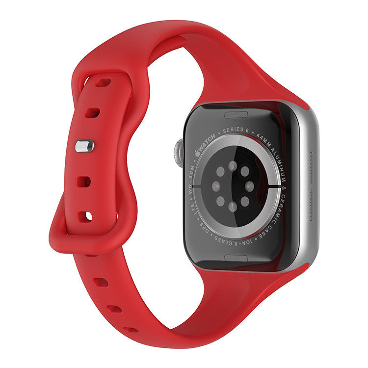 Correa de reloj con hebilla de mariposa y cintura pequeña de silicona de color sólido