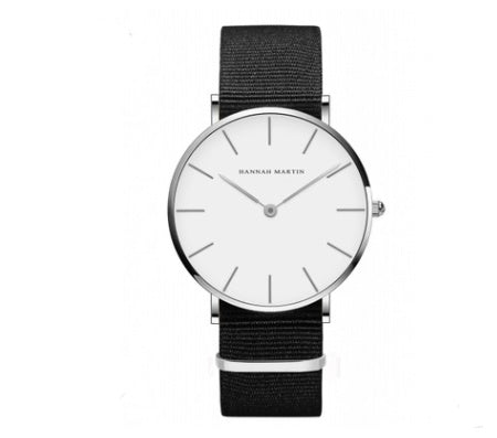 Reloj de cuarzo ultrafino con correa negra, informal, resistente al agua, para hombre y mujer