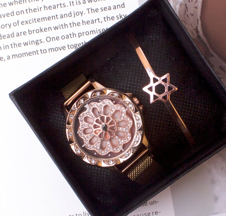 Reloj de esfera giratoria Micro Business Draining Turntable Quartz Ladies Watch