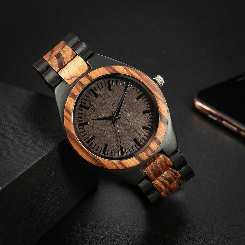 Reloj de cuarzo de madera con esfera grande para hombres y mujeres