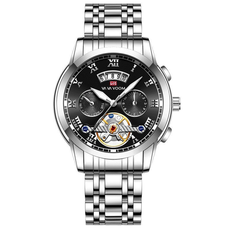 Reloj de cuarzo con tourbillon para hombre en acero inoxidable